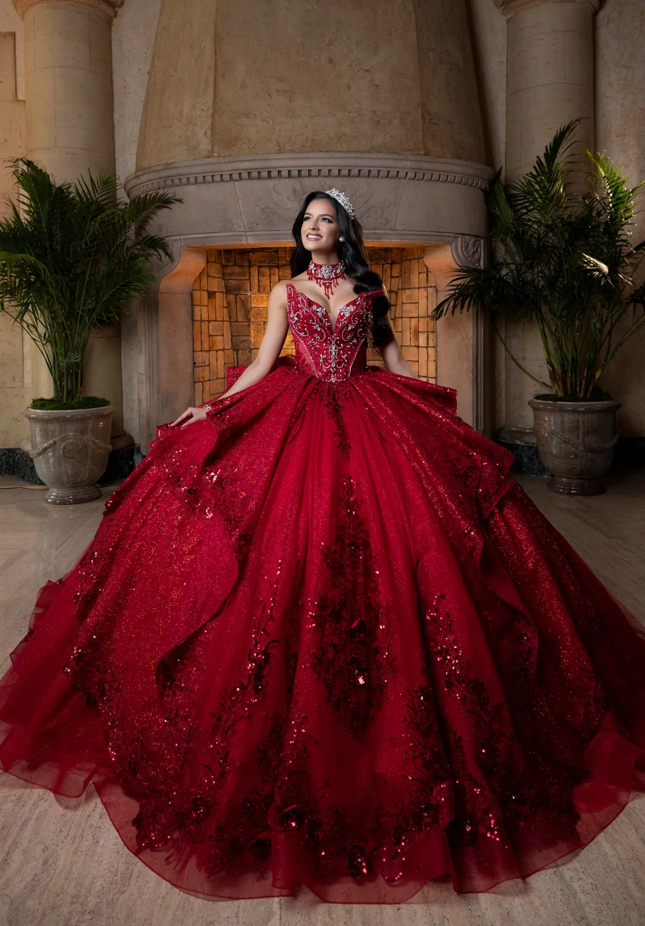 Dress Becky Quinceañera Dress, color Red