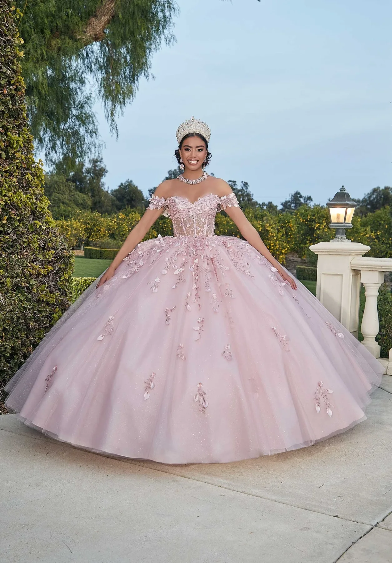 Dress Three-Dimensional Glitter Embroidered Quinceañera Dress, color Blush/Rose Gold