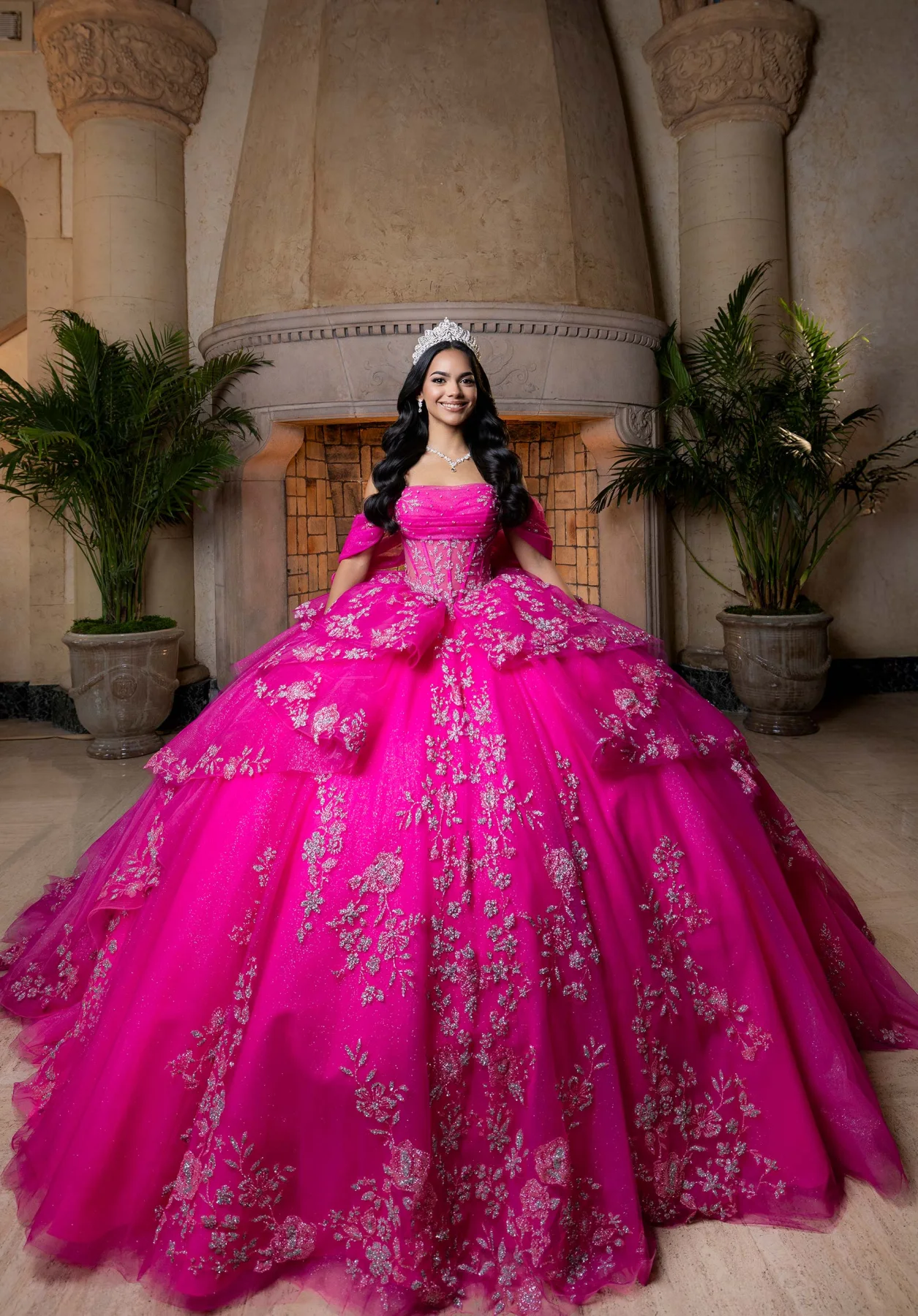 Dress Bea Quinceañera Dress, color Fuchsia/Silver