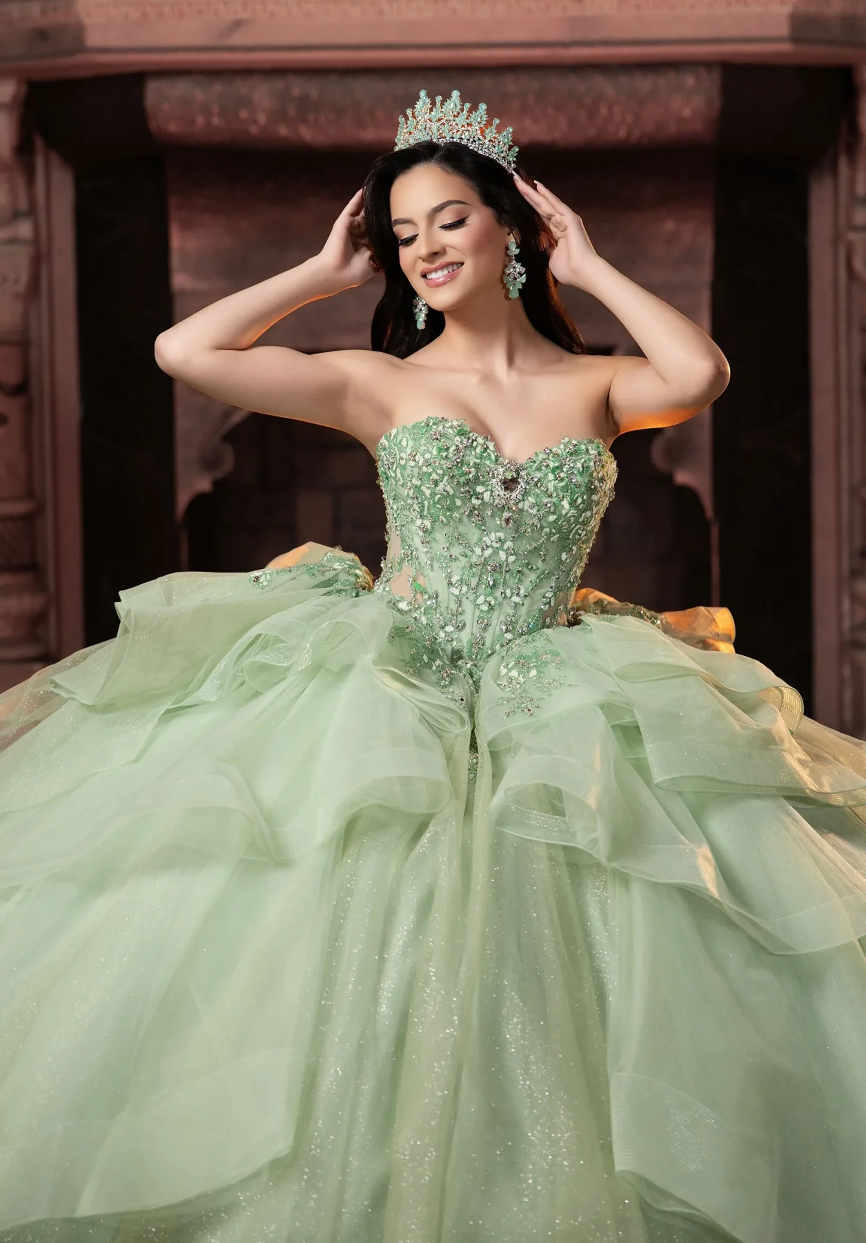 Dress CELEMENTE Quinceañera Dress, color Sage/Silver