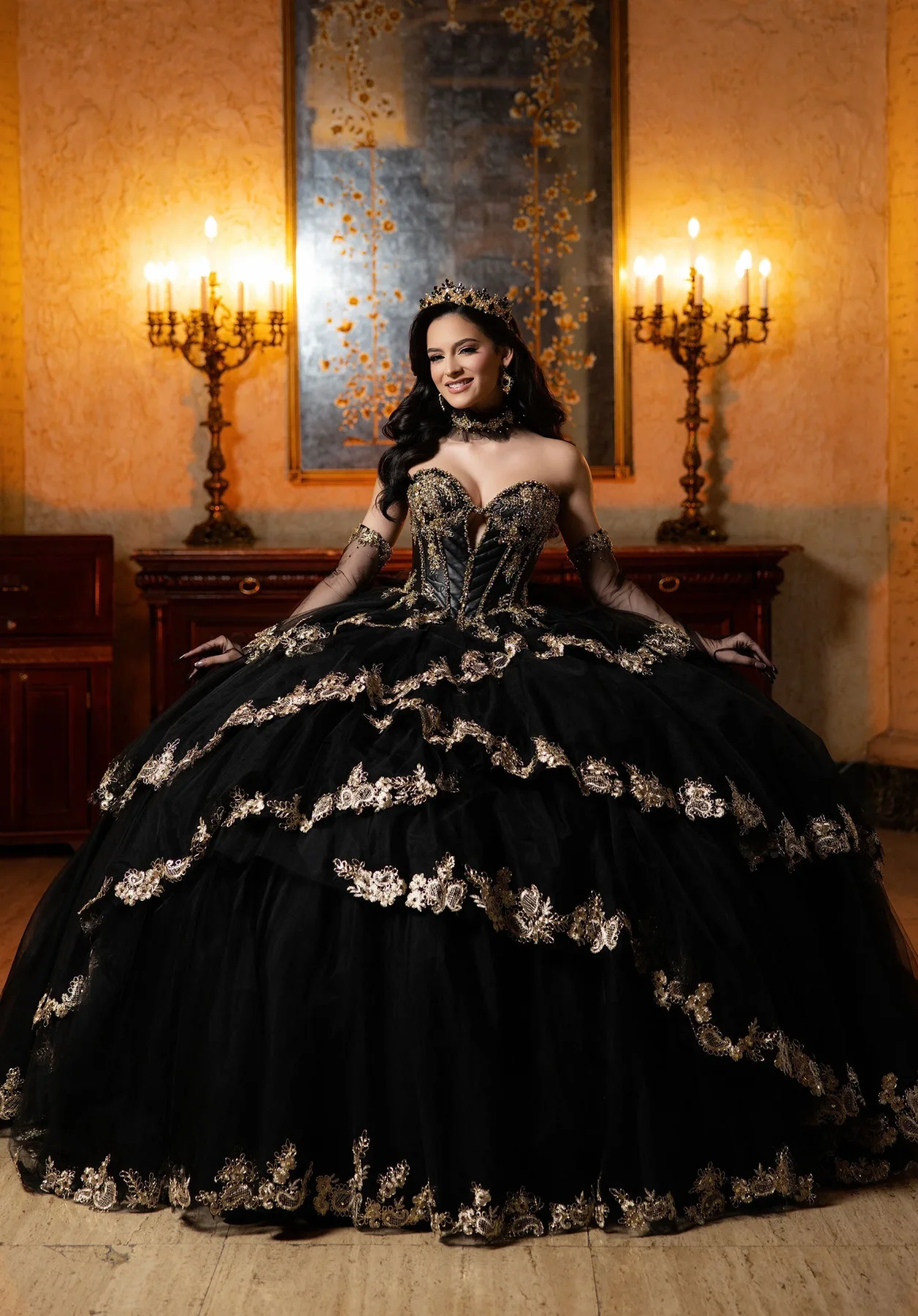 Dress Catalina Quinceañera Dress, color Black Gold