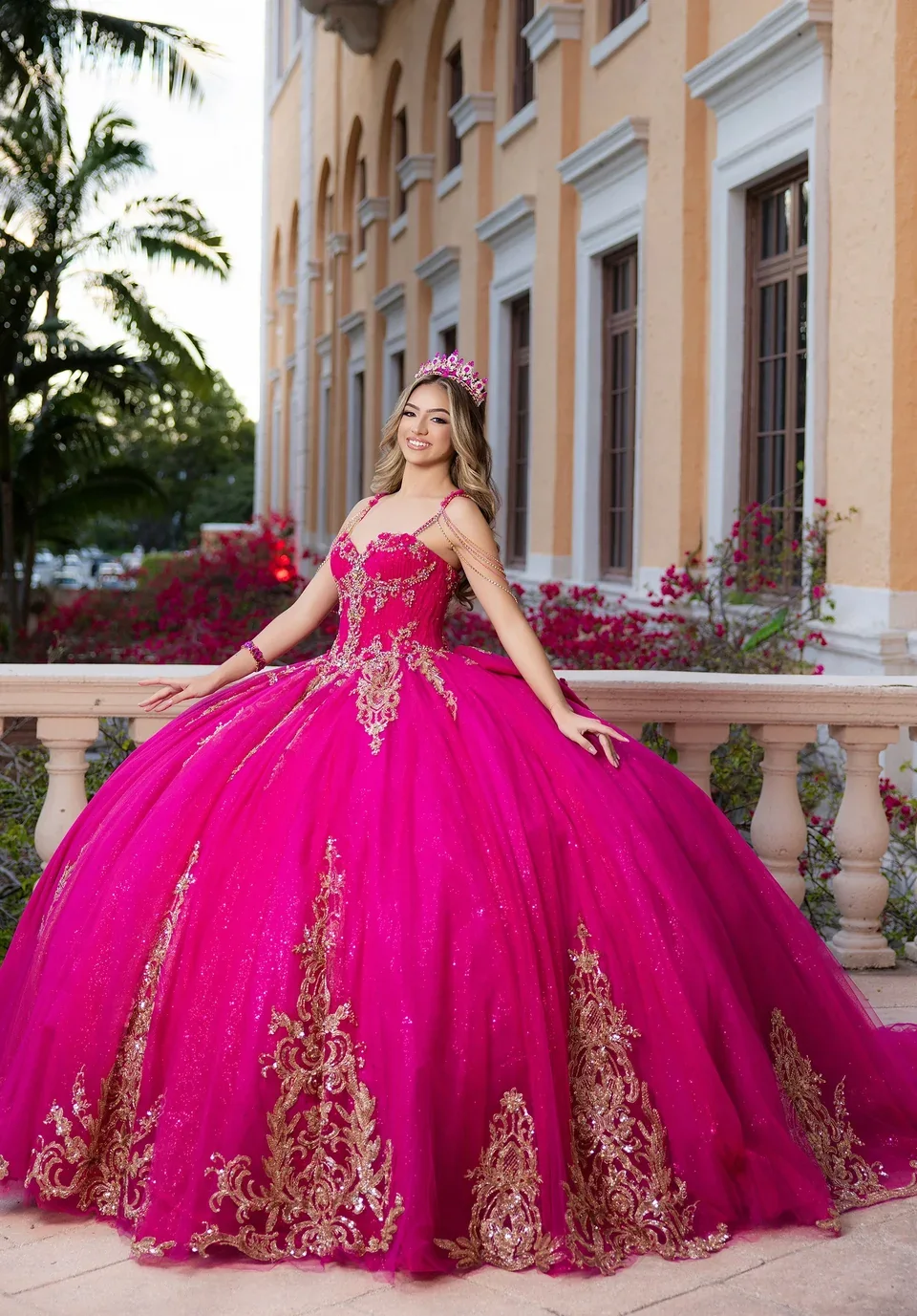 Dress CECILIA  Quinceañera Dress, color Fuchsia/Gold