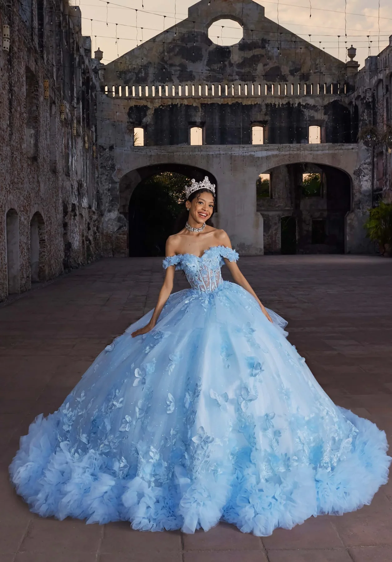 Dress AURORA Quinceañera Dress, color Champagne/Green/Multi