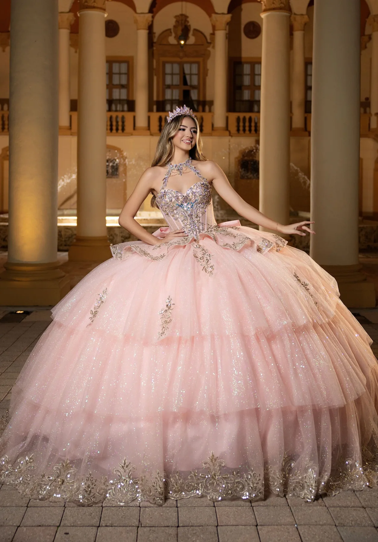 Dress CANDICE Quinceañera Dress, color Blush/ Gold