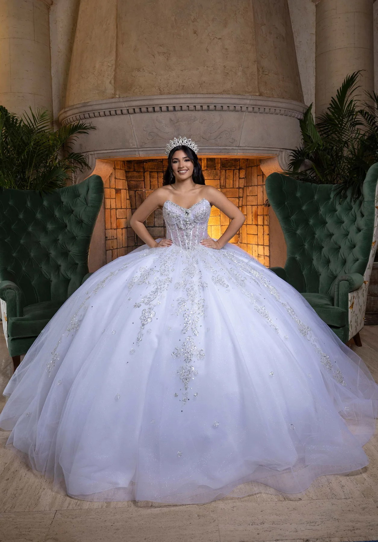 Dress BRENDA Quinceañera Dress, color White/Silver