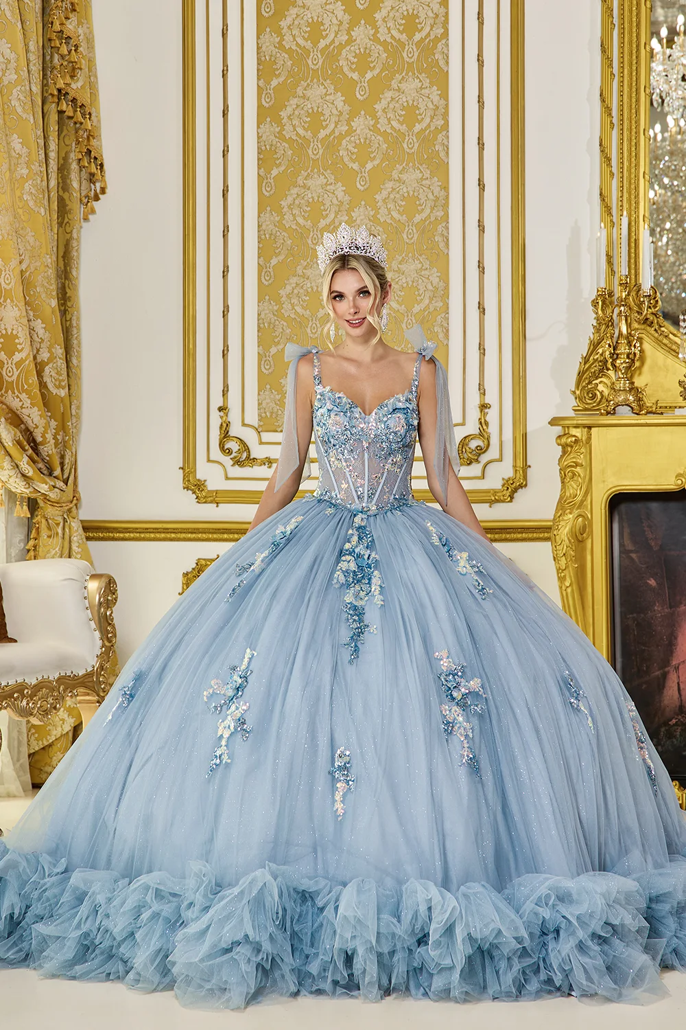 Dress Quinceañera Dress with Floral Beaded Corset Bodice
