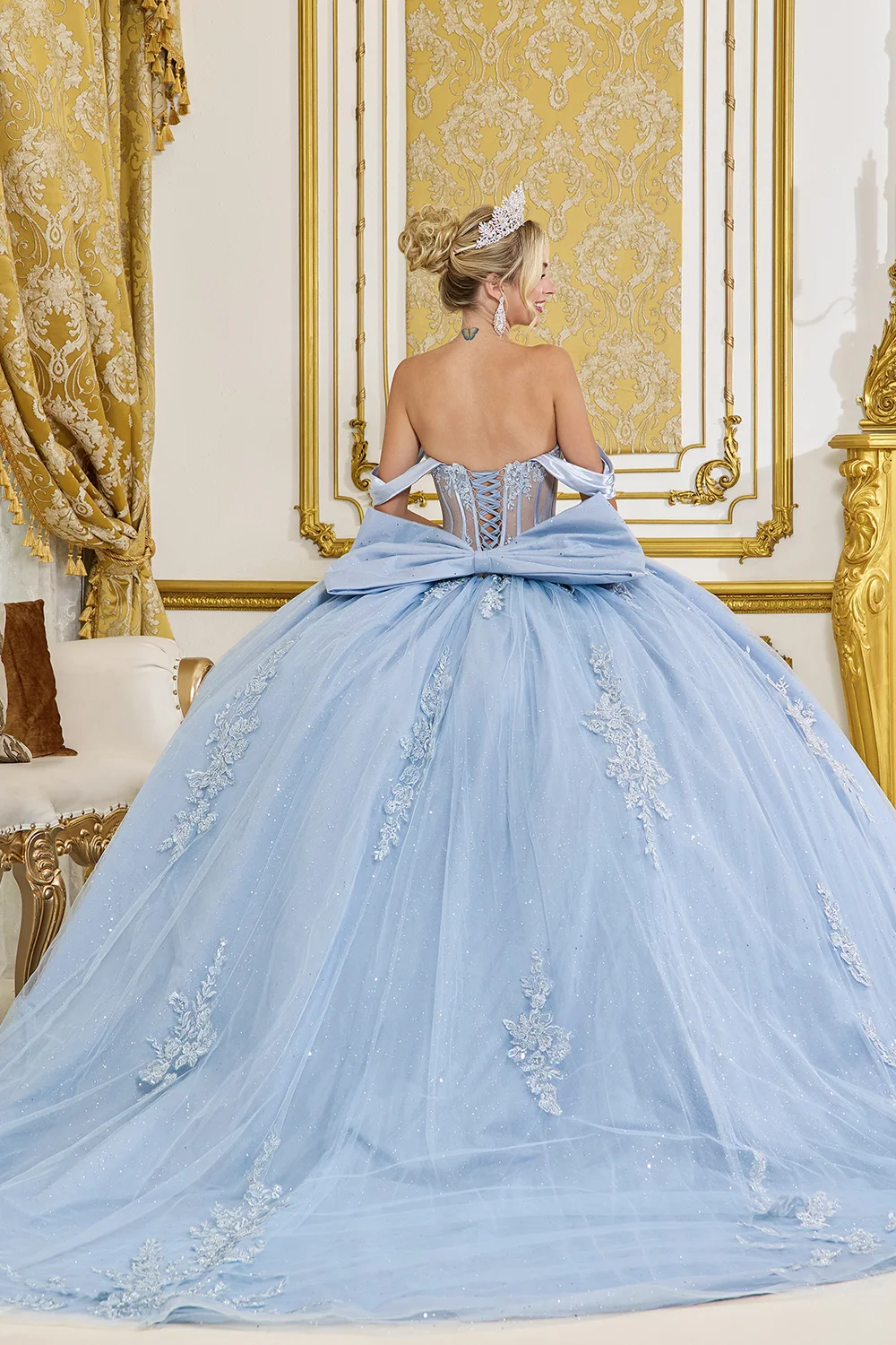 Dress Elegant Floral Quinceañera Dress, color Dusty Blue