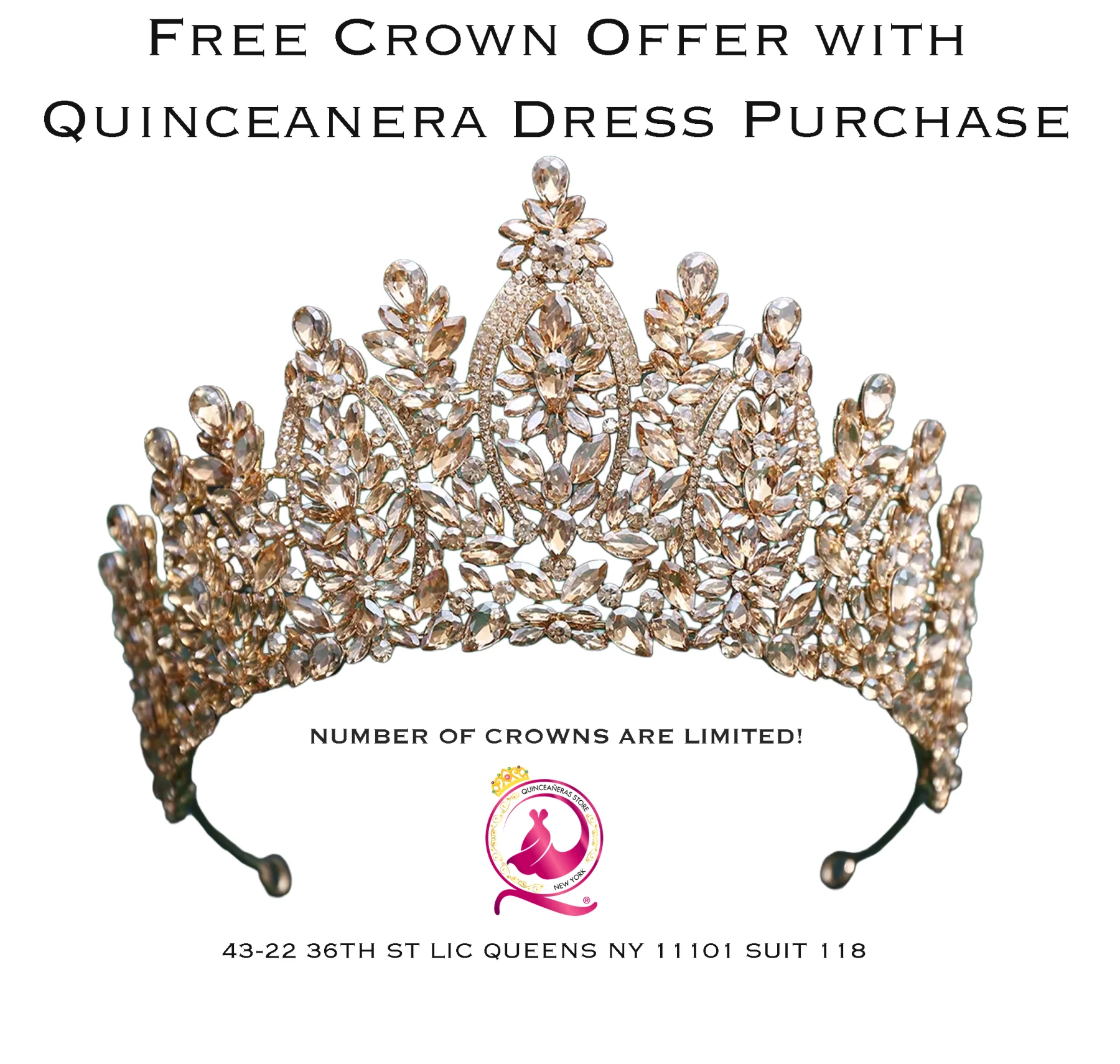 If you’re shopping for a quinceañera dress and want to complete your look, there’s a limited-time online promotion where you can get a free stunning quinceañera crown when you buy a quince d